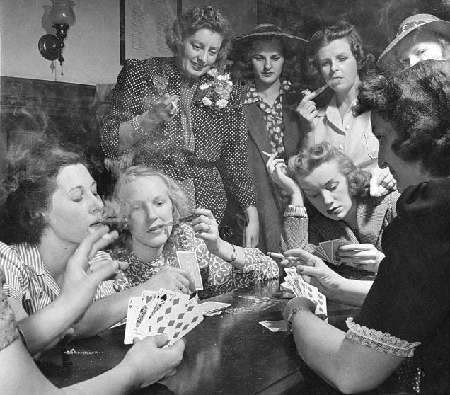 vintage photo of women playing poker